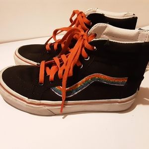 Vans Girls Black Chenille Rainbow Sneakers Size 1